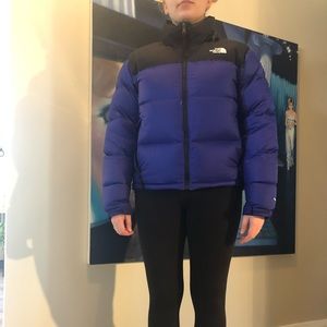 Black and blue retro north face puffer jacket